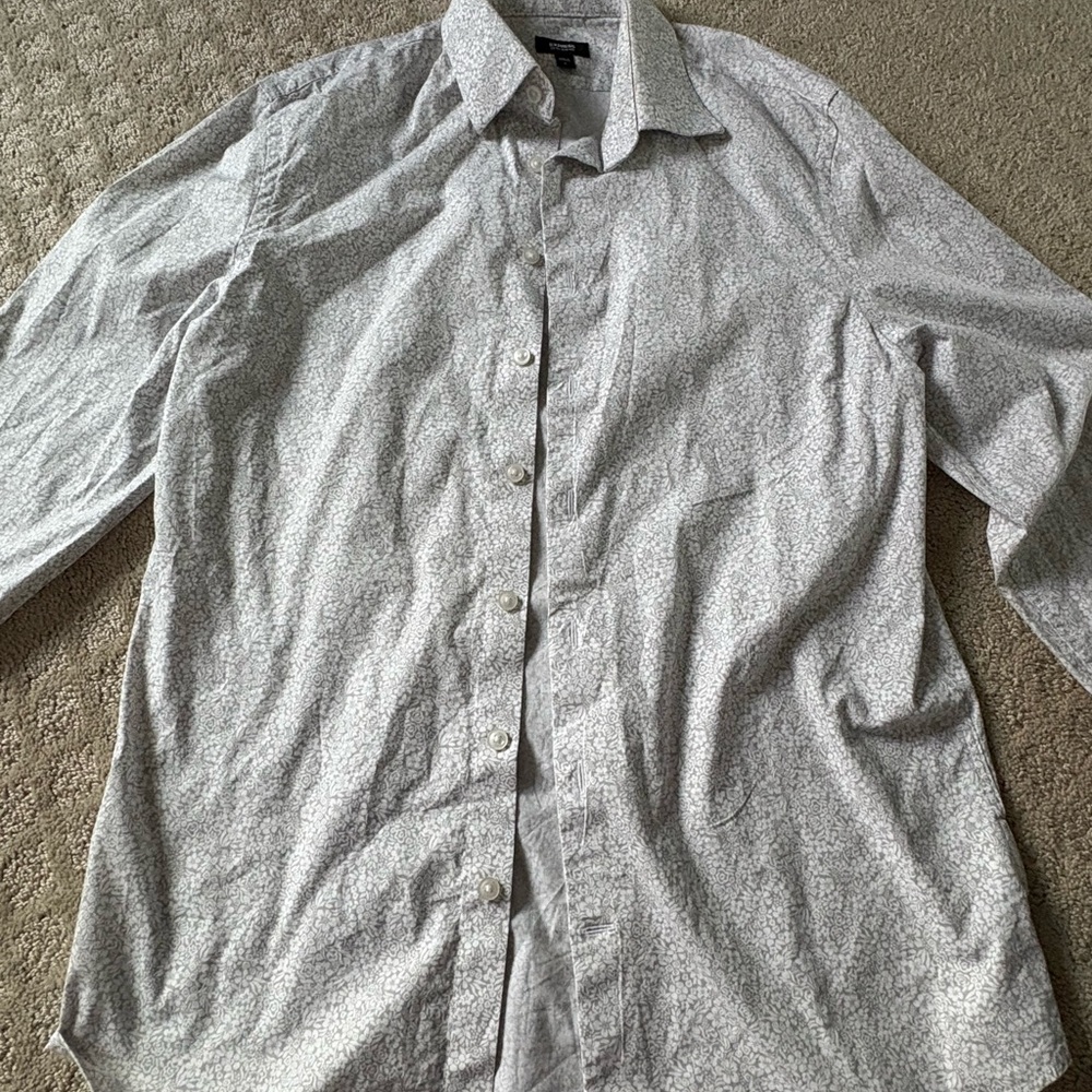 Express Light Gray Patterned Button-Down Shirt